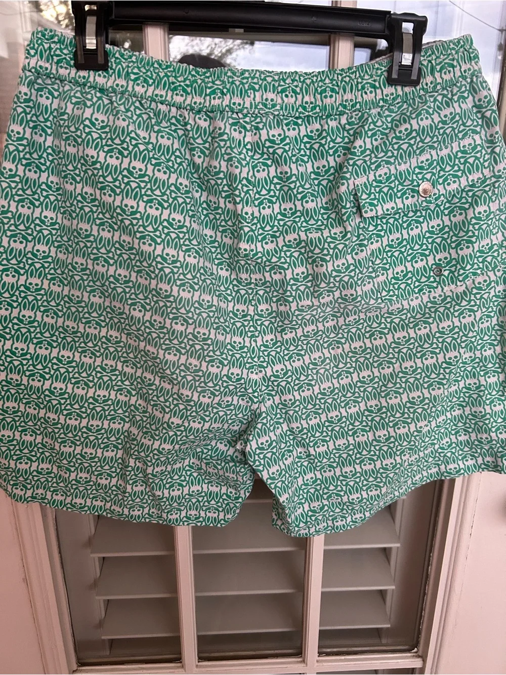 Psycho Bunny Green & White Skull-Pattern Swim Trunks